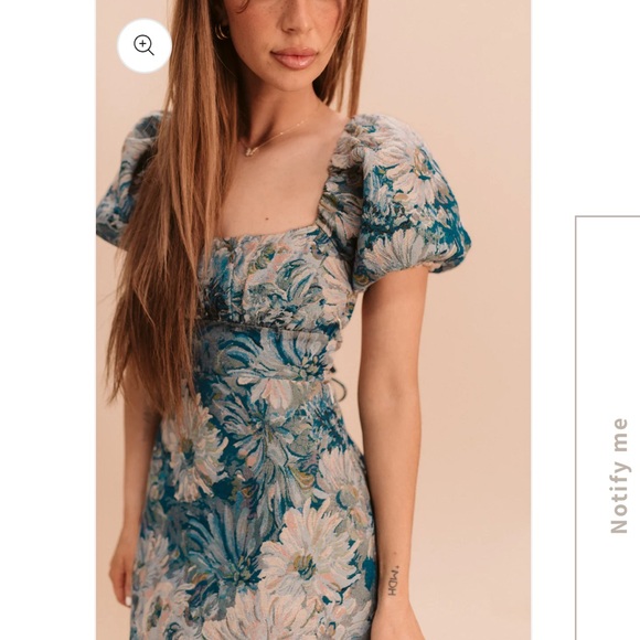 Floral Blue Puff Sleeve Dress - Picture 2 of 4